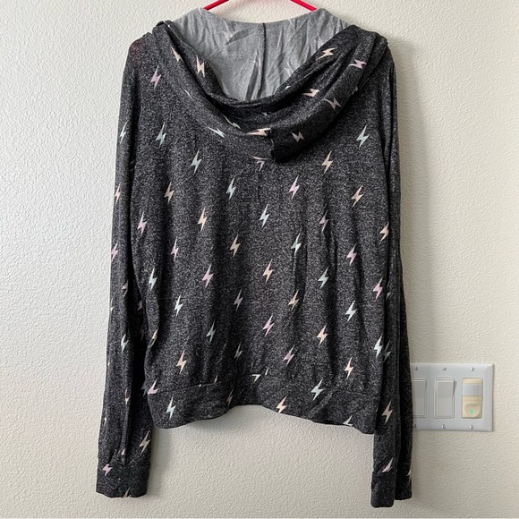 PINK Victoria’s Secret Black Rainbow Ombré Lightning Bolt Zip Up Hoodie - Sz L - Picture 7 of 8